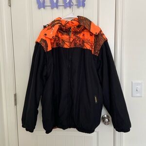 EUC Remington men’s blaze reversible black orange camouflage winter coat XL